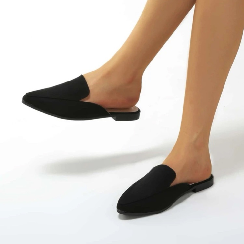 Black suede mules